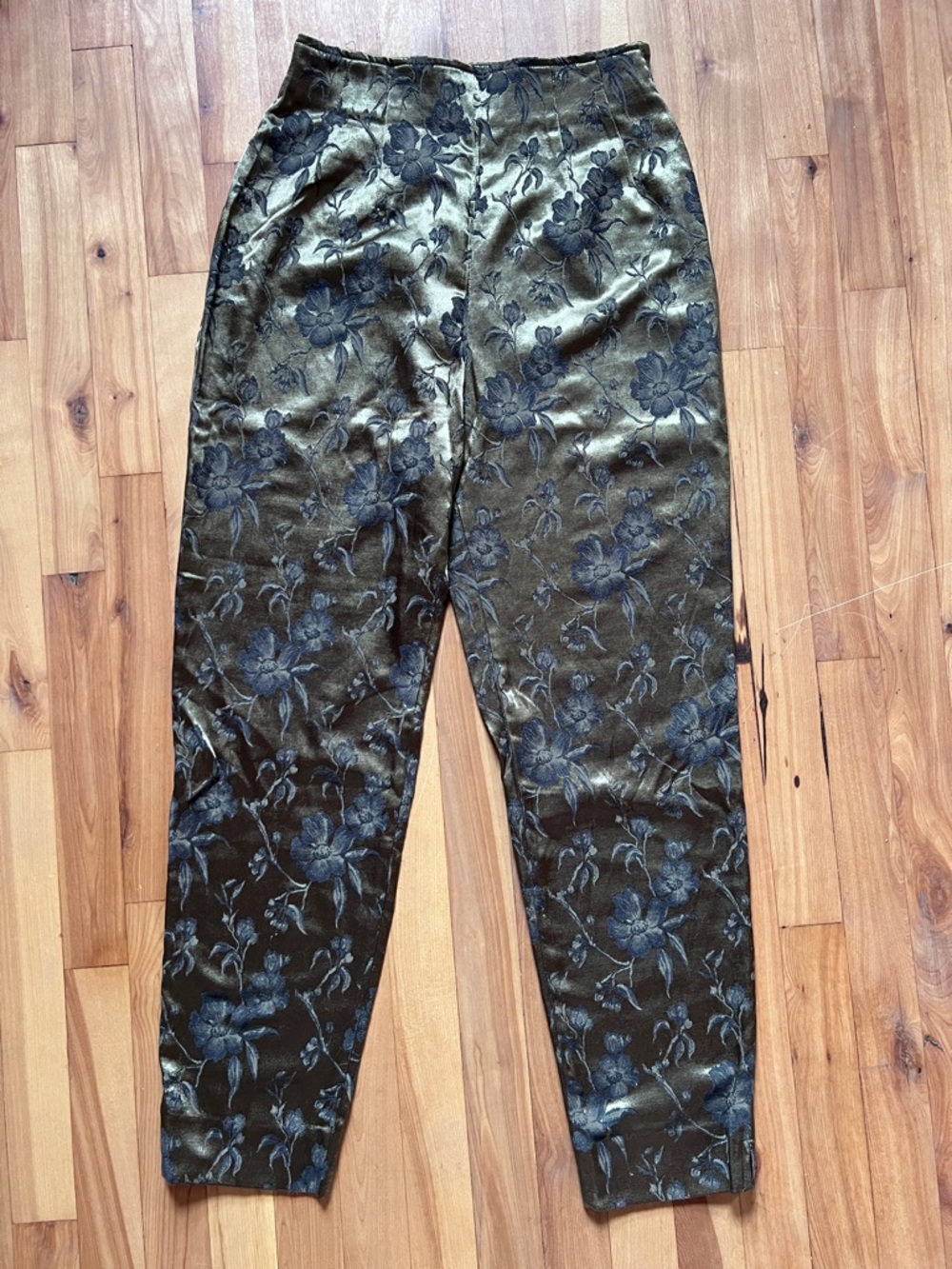 Vintage Gold/Olive Green Jacquard Floral Tapered Pants